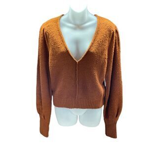 Free People Sweater Reverie Cropped V-Neck Burnt Butter Rust Brown Women XS